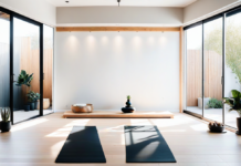 Local Studioscapes: Neighborhood Gems Fueling At-Home Yoga Enthusiasm Two yoga mats in a bright neighborhood studio with floor-to-ceiling windows.