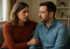 When a Partner Comes Out as Trans During a Long-Term Relationship Woman resting a hand on a man's arm as they speak on a sofa.