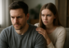 The Resentment Hidden Behind Marrying Down Woman resting her hand on a man's shoulder while he looks down.