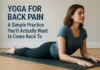 Yoga for Back Pain: A Simple Practice You’ll Actually Want to Come Back To Woman practicing a gentle Sphinx yoga pose on a mat in a bright room for back pain relief