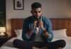 AI Dating Coach: Helpful Shortcut or New Way to Overthink Everything? Man sitting cross-legged on a bed while looking at his phone.
