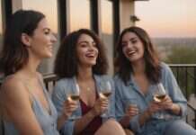 Adult Female Friendships: Why They Get Harder—and More Important—as Life Gets Busier Three women smiling together on a balcony while holding wine glasses.
