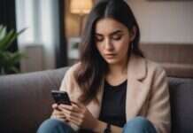 Dating App Burnout: The Part Nobody Explains Until You’re Already in It Woman looking down at her phone while sitting on a sofa.