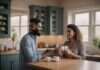 Kindness and Selfhood: The Foundation of Long-Term Love Two adults laughing together over plain cups at a kitchen counter.