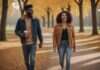 Why Modern Marriage Defies the Myths of the Past Two adults smiling while walking along an autumn park path with a takeaway cup.