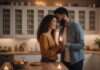 How to Rekindle Romance? What the Pattern Usually Means—and What to Do Next Two adults leaning their foreheads together while holding a candle in a kitchen.