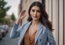 How to Say No in a Relationship without Feeling Guilty? A Clearer Way to Read What’s Really Happening Woman in a blue blazer raising an open hand while standing beside a window.