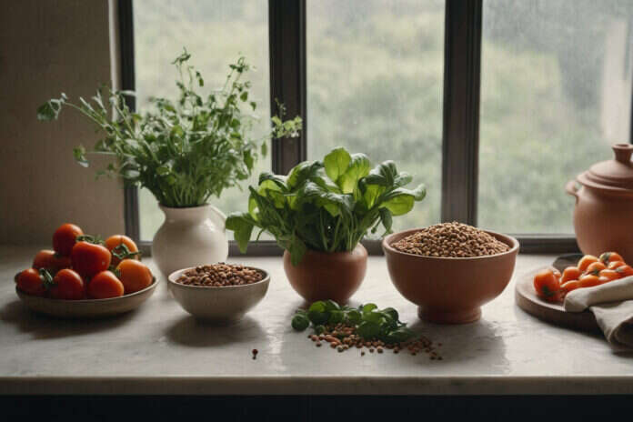 An unpackaged food arrangement illustrating Beginner Vegan Meal Ideas.