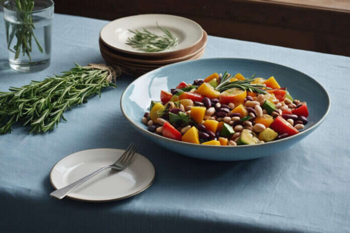 An unpackaged food arrangement illustrating Healthy Eating Plate.