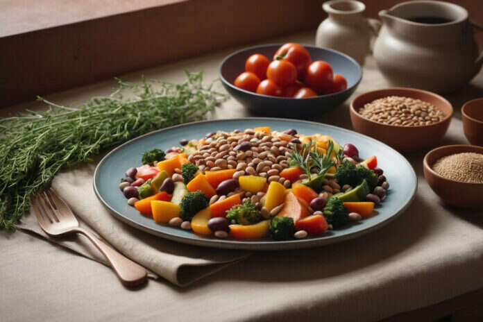 An unpackaged food arrangement illustrating 8 Practical Tips for a Balanced Diet.