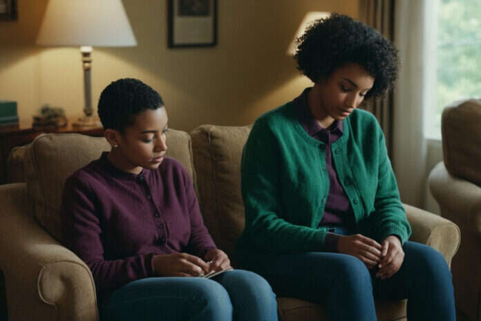An adult and a child sharing a quiet moment together at home.