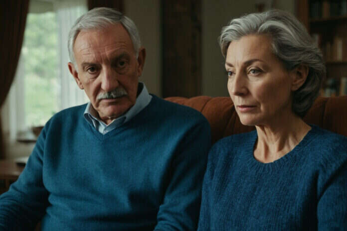 Two older adults reflecting together at home.