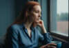 Does He Love You—or Just the Way You Love Him? A woman with long red hair reflecting beside a rain-speckled window.
