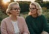 Supporting a Struggling Spouse Without Losing Yourself Two women talking in a quiet setting.