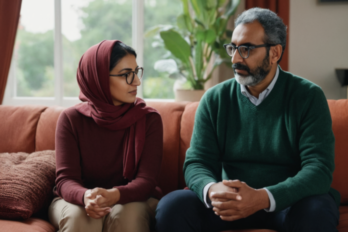Emotional Safety in Relationships: The Part Nobody Explains Until You're Already in It — featured image Two partners listening respectfully to each other in a comfortable living room.