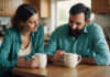 AI Relationship Advice: The Things Couples Wish They Had Understood Earlier Two adults sitting at a kitchen table holding plain white cups.