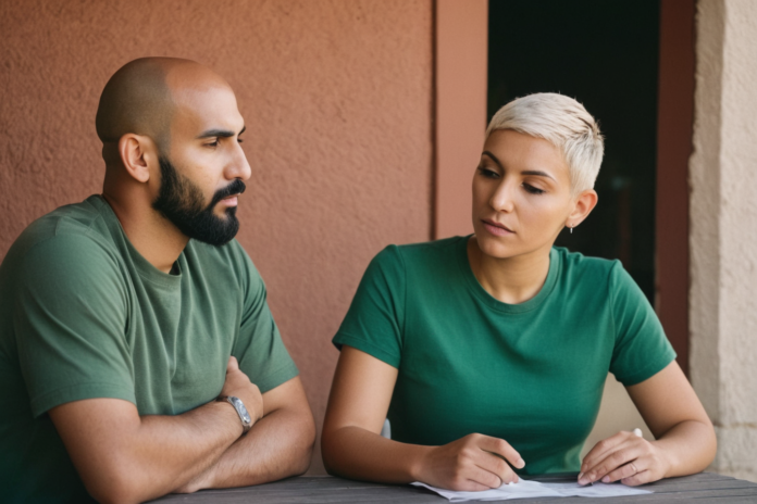 A couple taking a calm pause during a difficult conversation.