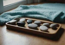Tracking Patterns, Not Perfection: A Gentle Approach to Habit Colored stones beside walking shoes, a towel and water representing gentle habit tracking.