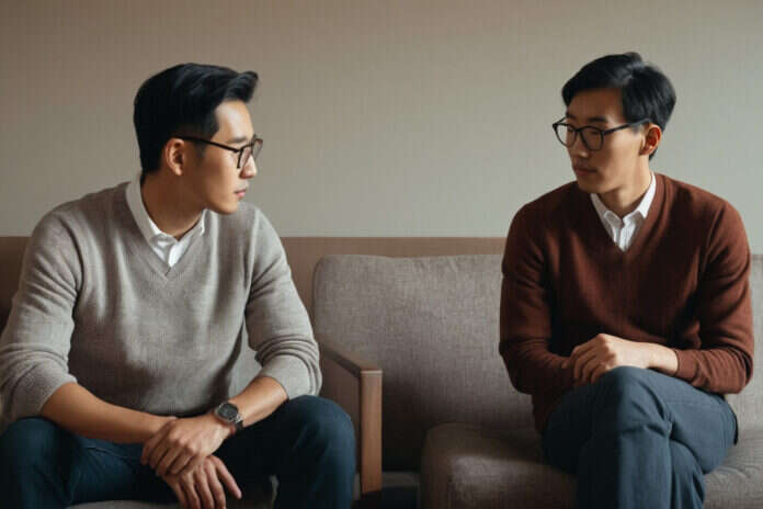 One partner speaking honestly while the other listens attentively.