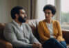 Signs You’re Emotionally Disconnected from Your Partner: The Quiet Signs of Disconnection and What to Do Before Resentment Takes Over Two adults having a serious conversation on a sofa.