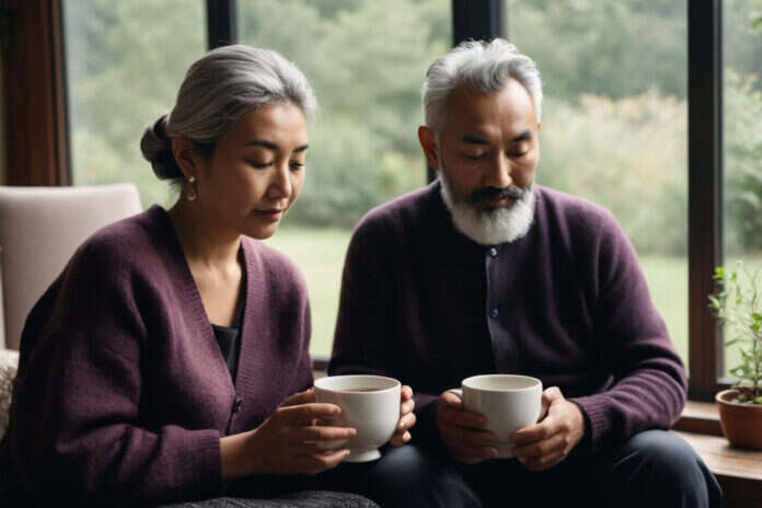 Relationship Compatibility: The Questions That Matter More Than Having Everything in Common — featured image Two adults sitting together with plain cups at home.