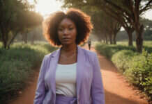 Self Worth After Breakup: How to Heal Without Turning Your Life Into a Revenge Glow-Up Woman walking along a leafy park path.