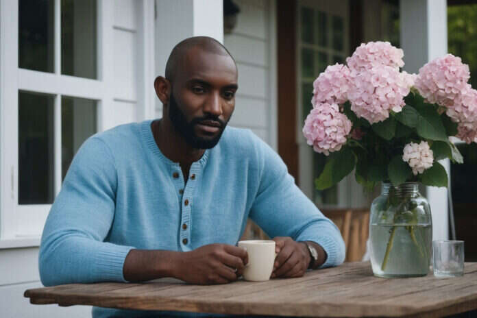 Man holding a plain cup in natural light.