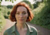 Science-Backed Motivation Tools A red-haired woman outdoors on a green path.