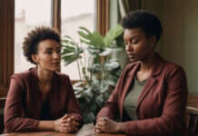 What to Do If Your Partner Doesn’t Listen to You? A Clearer Way to Read What’s Really Happening Two adults having a serious conversation at a table.