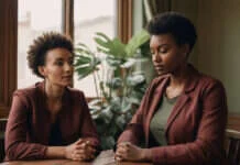 What to Do If Your Partner Doesn’t Listen to You? A Clearer Way to Read What’s Really Happening Two adults having a serious conversation at a table.