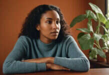 Relationship Burnout: What to Notice Before the Pattern Becomes the Relationship A woman taking a thoughtful pause at a table.