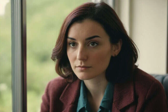 A woman looking thoughtfully toward a window.