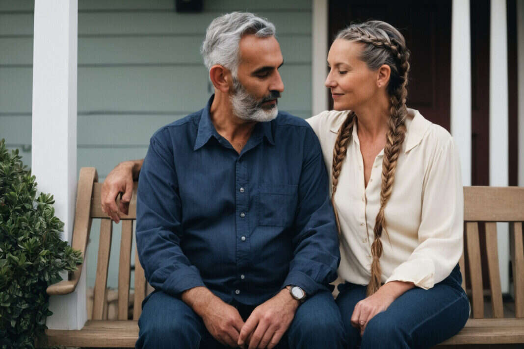 Husband Doesn’t Listen to Me: The Part Nobody Explains Until You’re Already in It — featured image Two mature adults sitting together on a porch bench.
